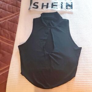 SHEIN Black Sleeveless Top With Keyhole Cutout.. SEXY